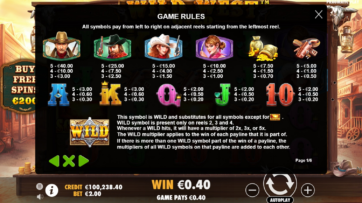 Wild West Gold 게임기 전체 배당표